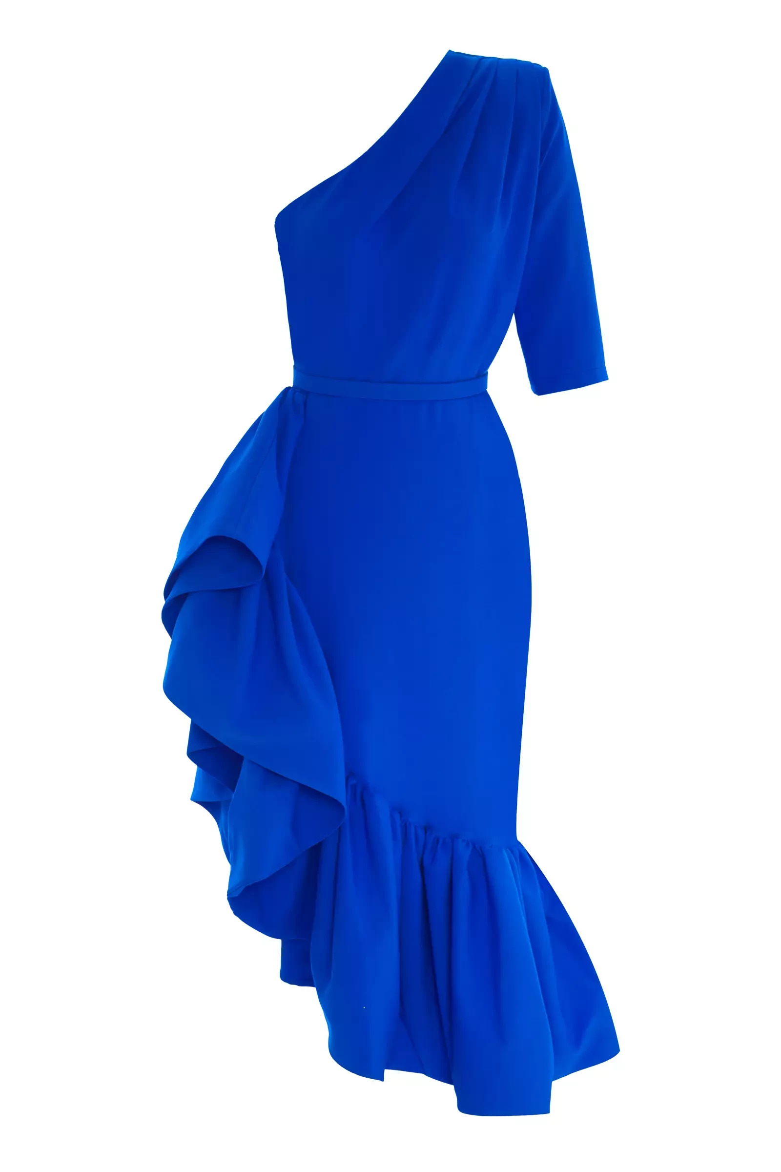 Blue plus size crepe one arm maxi dress