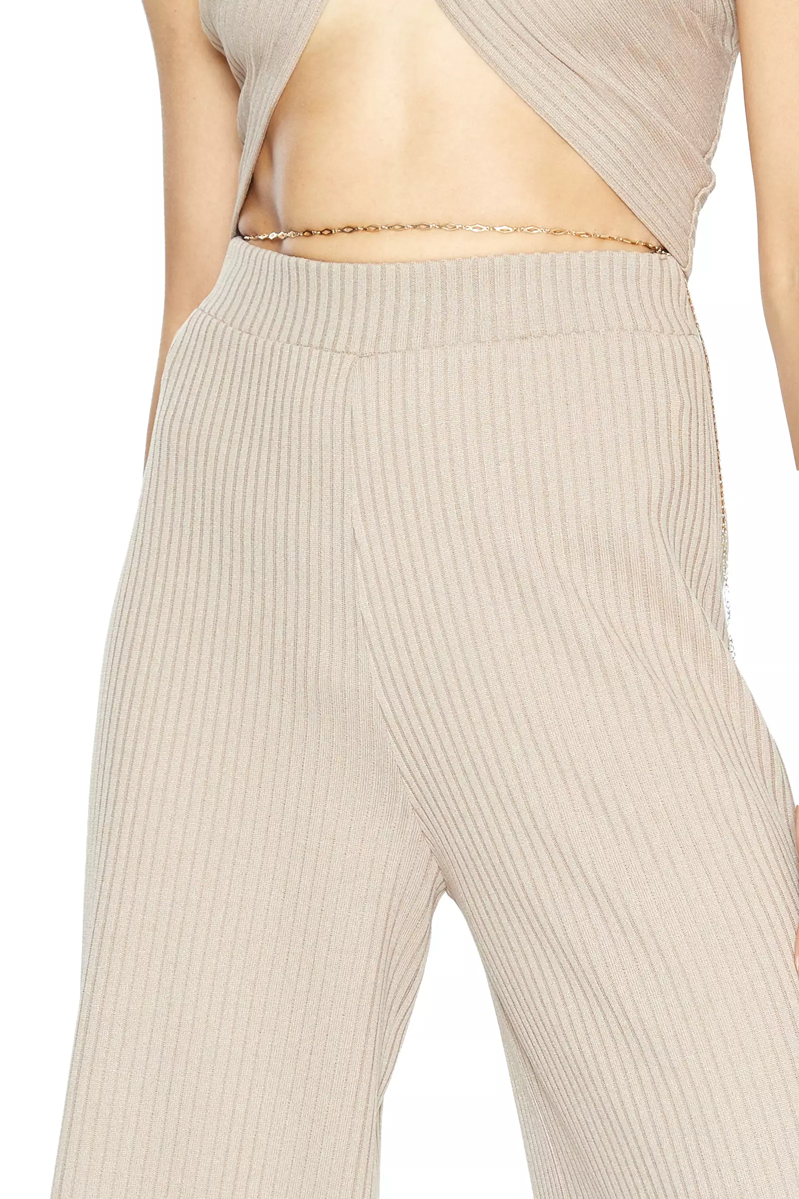 Beige knitted maxi pants